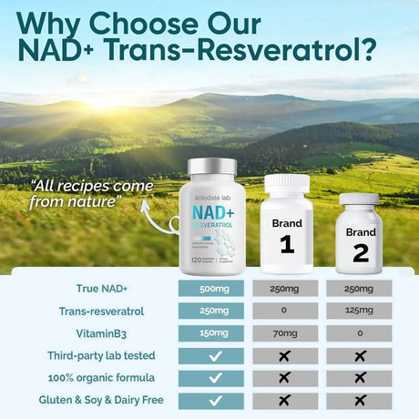 SOLODATE - Solodate NAD Supplement 99% Purity Resveratrol 1000Mg. 120 Capsulas - The Red Vitamin MX - Suplementos Alimenticios - {{ shop.shopifyCountryName }}