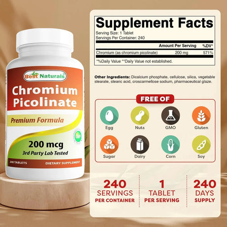 BEST NATURALS - Best Naturals Chromium Picolinate 200mcg 240 Tabletas - The Red Vitamin MX - Suplementos Alimenticios - {{ shop.shopifyCountryName }}