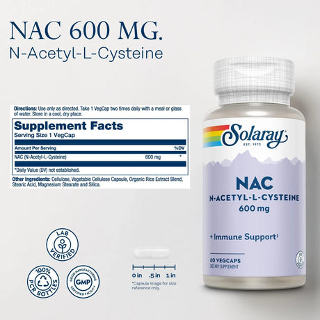 SOLARAY - SOLARAY NAC N Acetyl Cysteine 600Mg. 60 Capsulas - The Red Vitamin MX - Suplementos Alimenticios - {{ shop.shopifyCountryName }}