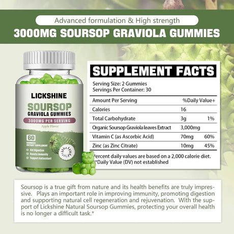 LICKSHINE - Lickshine Soursop Graviola Gummies 3000Mg. 60 Gomitas - The Red Vitamin MX - Suplementos Alimenticios - {{ shop.shopifyCountryName }}