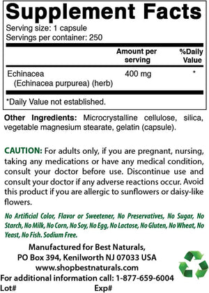 BEST NATURALS - Best Naturals Echinacea 400Mg. 250 Capsulas 2 Pack - The Red Vitamin MX - Suplementos Alimenticios - {{ shop.shopifyCountryName }}