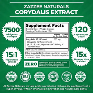 ZAZZEE NATURALS - Zazzee Extra Strength Corydalis 15:1 Extract 7500Mg. 120 Capsulas - The Red Vitamin MX - Suplementos Alimenticios - {{ shop.shopifyCountryName }}