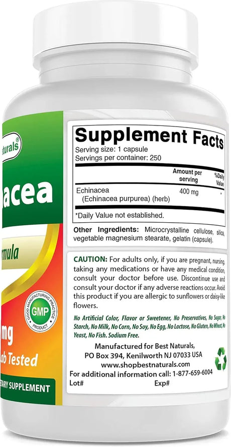 BEST NATURALS - Best Naturals Echinacea 400Mg. 250 Capsulas 2 Pack - The Red Vitamin MX - Suplementos Alimenticios - {{ shop.shopifyCountryName }}