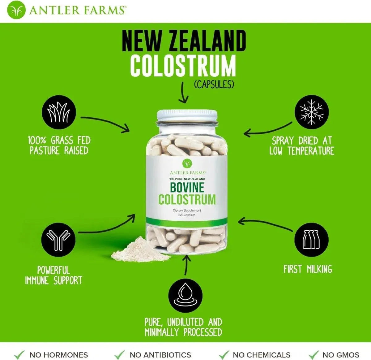 ANTLER FARMS - Antler Farms 100% Pure New Zealand Bovine Colostrum 500Mg. 220 Capsulas - The Red Vitamin MX - Suplementos Alimenticios - {{ shop.shopifyCountryName }}