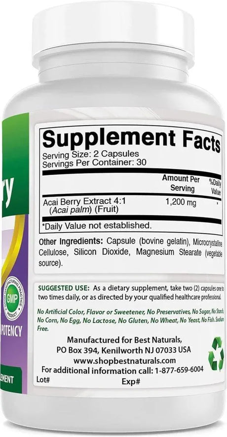 BEST NATURALS - Best Naturals Acai Berry 600Mg. 60 Capsulas 2 Pack - The Red Vitamin MX - Suplementos Alimenticios - {{ shop.shopifyCountryName }}