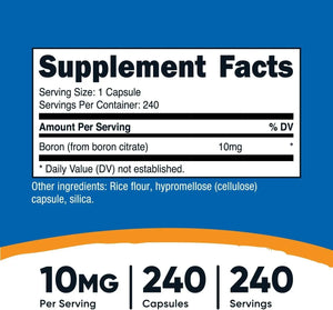 NUTRICOST - Nutricost Boron 10Mg. 240 Capsulas - The Red Vitamin MX - Suplementos Alimenticios - {{ shop.shopifyCountryName }}