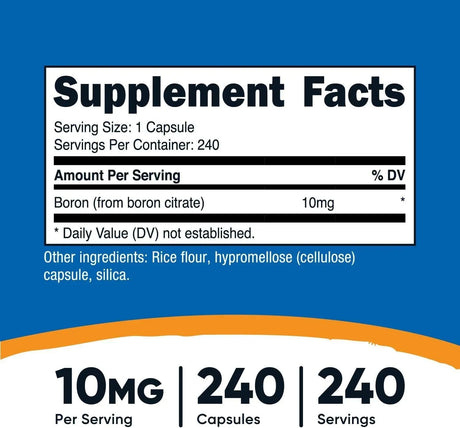 NUTRICOST - Nutricost Boron 10Mg. 240 Capsulas - The Red Vitamin MX - Suplementos Alimenticios - {{ shop.shopifyCountryName }}